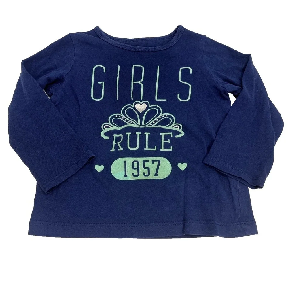 Carters Kids‎ Size 2T Long Sleeve Shirt Navy Blue Girls Rule 1957